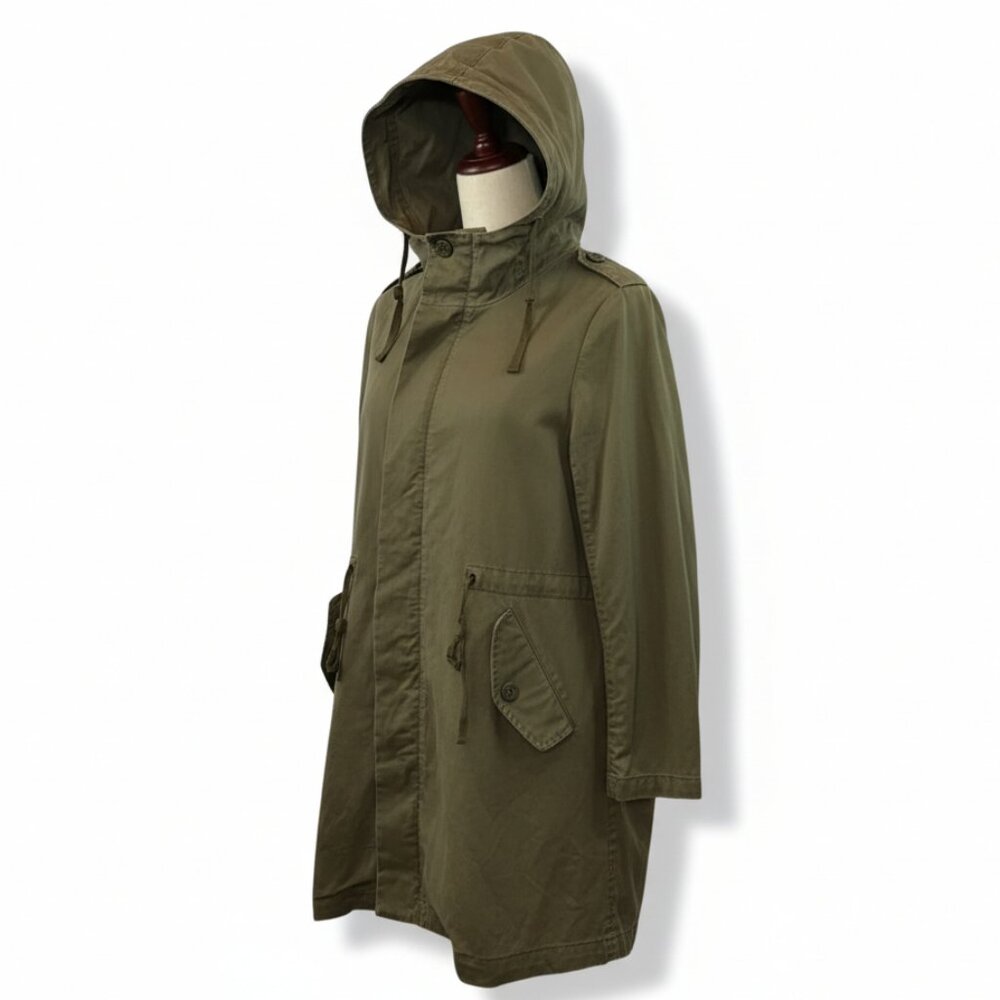 NWOT Minimalist Khaki A-Line Utility Jacket – Hooded Cotton Parka – Size XS - S